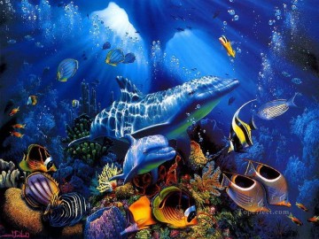  bajo Pintura - delfín azul bajo el agua